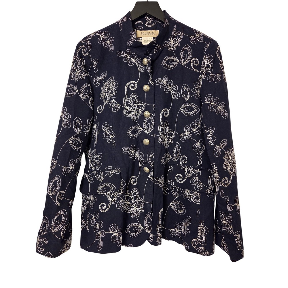 Harve Benard‎ Embroidered Floral Blazer Jacket Size 14 Black Viscose